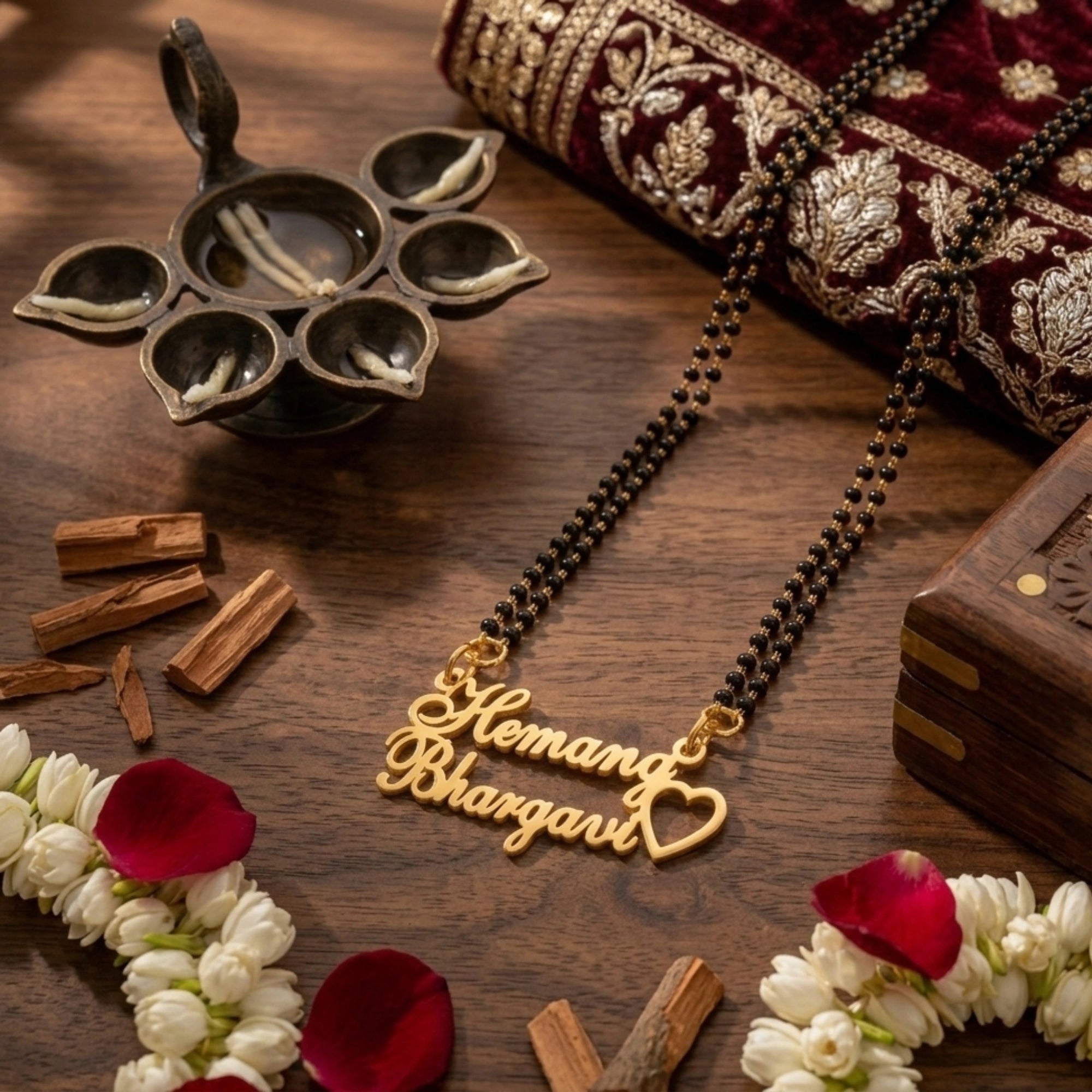 Personalized Couple Name Mangalsutra for Women with Couple Names and Heart Gift for Wife, Anniversary & Wedding