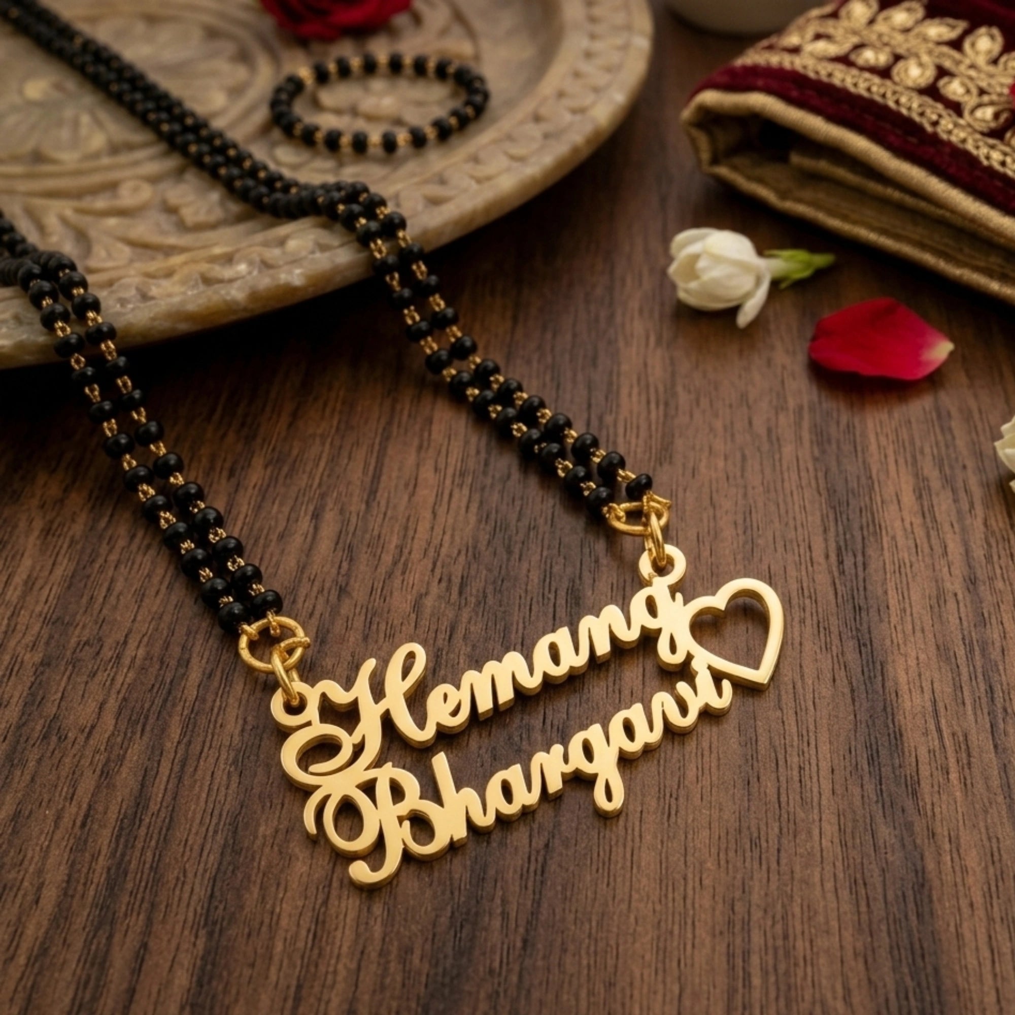 Personalized Couple Name Mangalsutra for Women with Couple Names and Heart Gift for Wife, Anniversary & Wedding