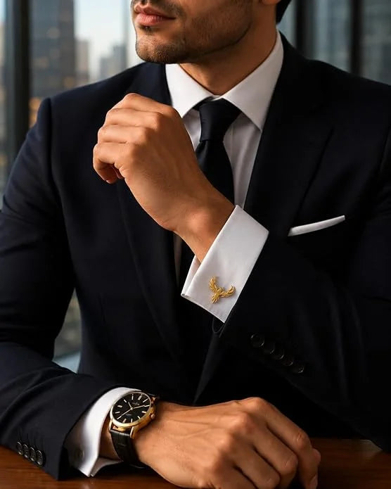 Rose Gold Eagle Cufflinks for Men | Flying Bird Wing Design Shirt Cuff Links | Stylish Formal & Business Accessories for Men