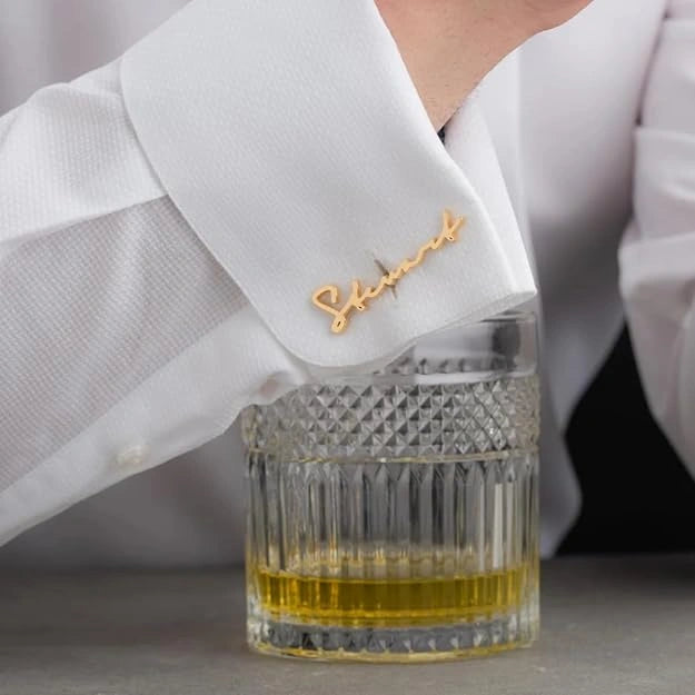 Custom Signature Style Full Name Cufflinks - Personalized Handwritten Script Brass Cuff Links