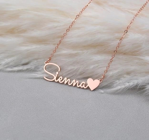 Custom Name Necklace with Heart - Custom Cursive Nameplate Pendant for Women
