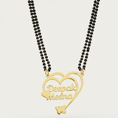 Moskai Personalised Name Mangalsutra for Women – Custom Gold Finish Heart Pendant