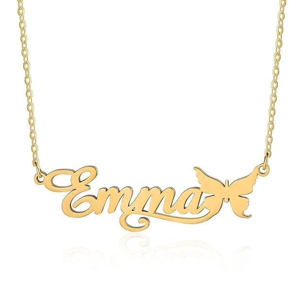 Personalized Butterfly Name Necklace - Custom Cursive Nameplate Pendant with Butterfly Charm