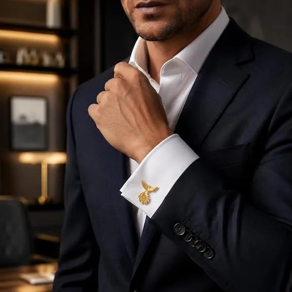 Phoenix Bird Cufflinks for Men | Premium Gold Finish Phoenix Design Cuff Links | Luxury Formal Shirt Accessories for Suit, Blazer, Tuxedo, Wedding & Office Wear