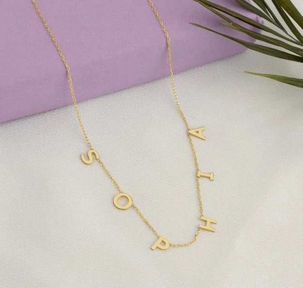 Personalized Spaced Letter Name Necklace - Custom Alphabet Initial Pendant for Women