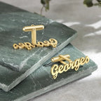 Custom Name Cufflinks for Men - Personalized Modern Cursive Lettering in Brass
