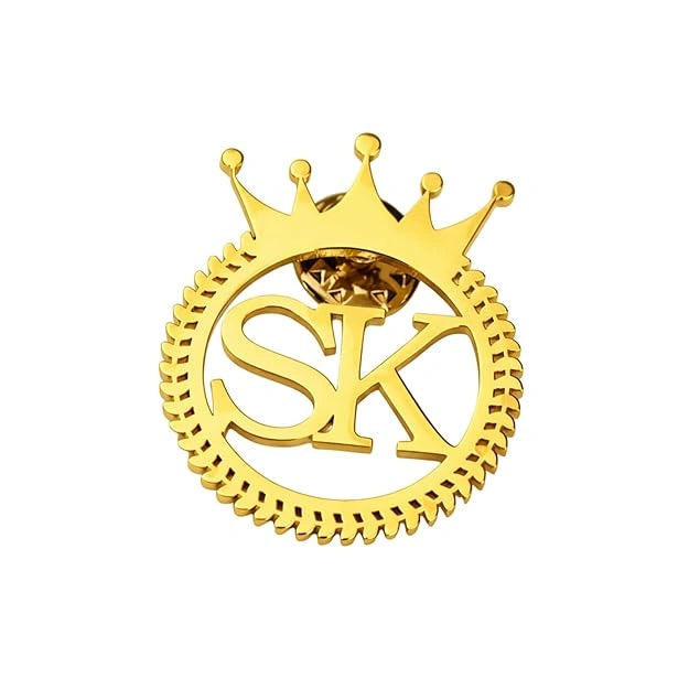 Personalised Initial Crown Brooch Pin – Custom Letter Name Royal Badge for Men & Women