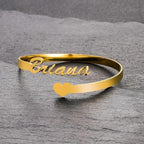 Personalised Name Cuff Bracelet for Women & Girls | Customised Name Kada Bangle with Heart | Stainless Steel Gold Plated Personalised Jewellery Gift for Her