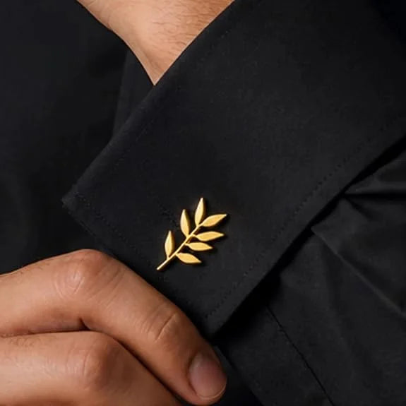 Olive Branch Cufflinks for Men, Premium Brass Gold Leaf Cufflinks, Elegant Nature Inspired Wedding Cufflinks, Formal Shirt Cufflinks for Men, Business Suit Accessories, Groom Gift, Luxury Cuff Links