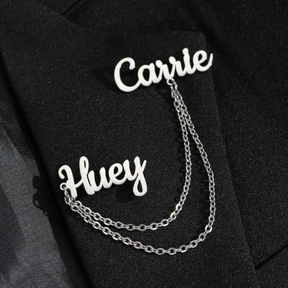 Personalised Double Name Chain Brooch | Custom Lapel Pin