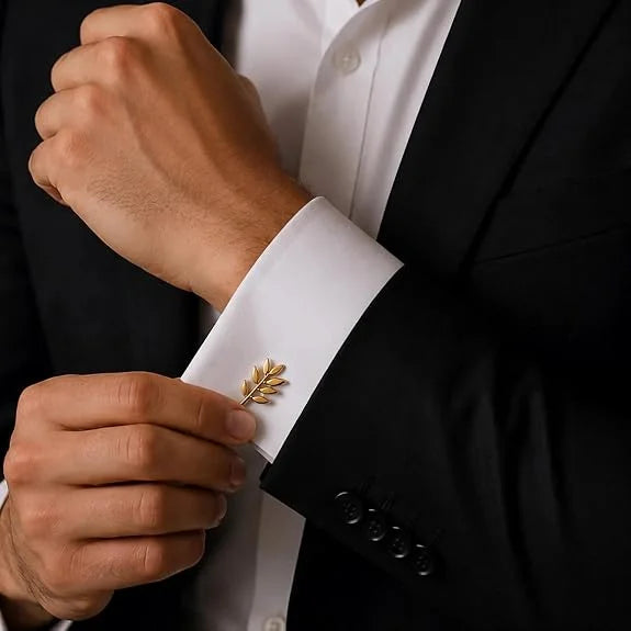 Olive Branch Cufflinks for Men, Premium Brass Gold Leaf Cufflinks, Elegant Nature Inspired Wedding Cufflinks, Formal Shirt Cufflinks for Men, Business Suit Accessories, Groom Gift, Luxury Cuff Links