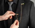 Personalized Double Name Brooch with Gold Chain | Custom Name Lapel Pin for Men & Women | Stylish Gold Plated Coat Brooch for Blazer, Suit & Wedding