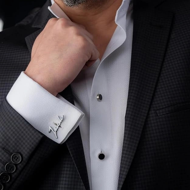 Custom Signature Style Full Name Cufflinks - Personalized Handwritten Script Brass Cuff Links