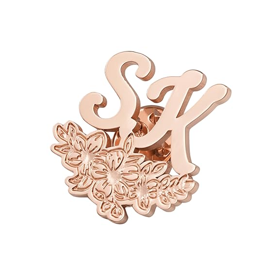 MOSKAI Initials Name Brooch Pin with Floral Design