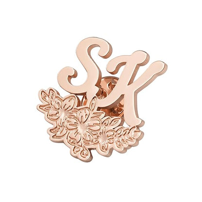 MOSKAI Initials Name Brooch Pin with Floral Design