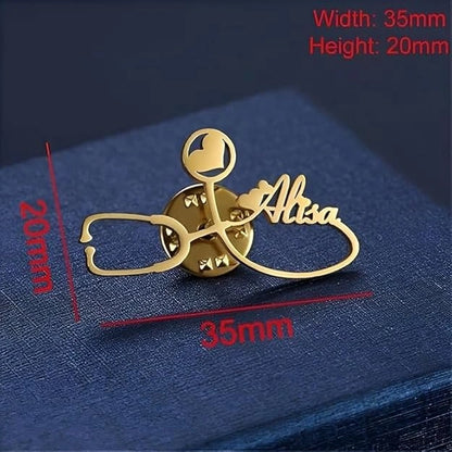 Personalized Stethoscope Name Brooch – Custom Doctor & Nurse Lapel Pin