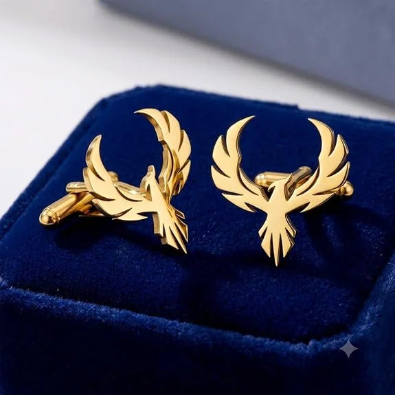 Premium Phoenix Bird Cufflinks for Men | Gold Tone Brass Designer Shirt Cufflinks | Luxury Formal & Wedding Accessories