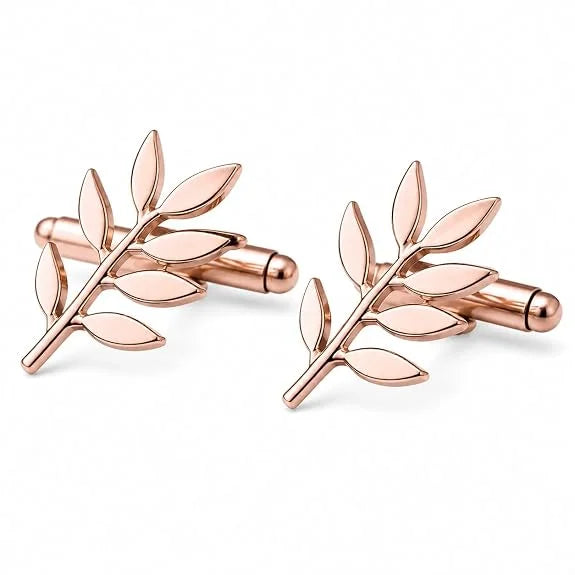 Olive Branch Cufflinks for Men, Premium Brass Gold Leaf Cufflinks, Elegant Nature Inspired Wedding Cufflinks, Formal Shirt Cufflinks for Men, Business Suit Accessories, Groom Gift, Luxury Cuff Links