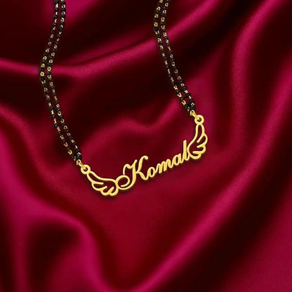 Personalized Wings Name Mangalsutra – Custom Gold Plated Nameplate Necklace
