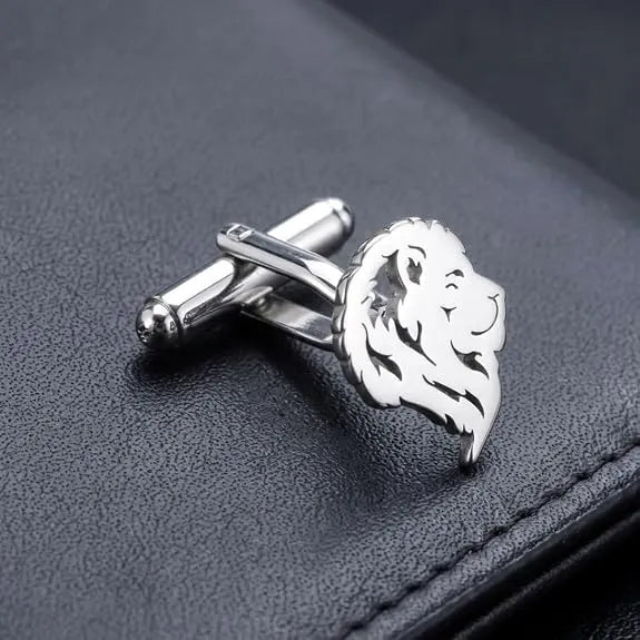 King Crown Lion Cufflinks for Men | Gold Plated Brass Lion Head Shirt Cuff Links | Royal Lion Design for Suit, Blazer, Tuxedo & Wedding