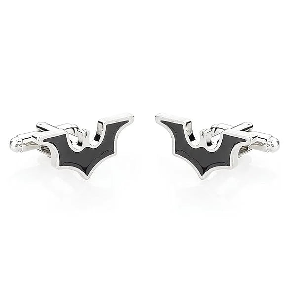 Men's Bat Wing Design Brooch and Cufflinks Set, Black & Silver Tone Lapel Pin with Matching Shirt Cuff Links, Novelty Formal Accessories for Suit, Blazer, Tuxedo, Wedding, Party & Office Wear