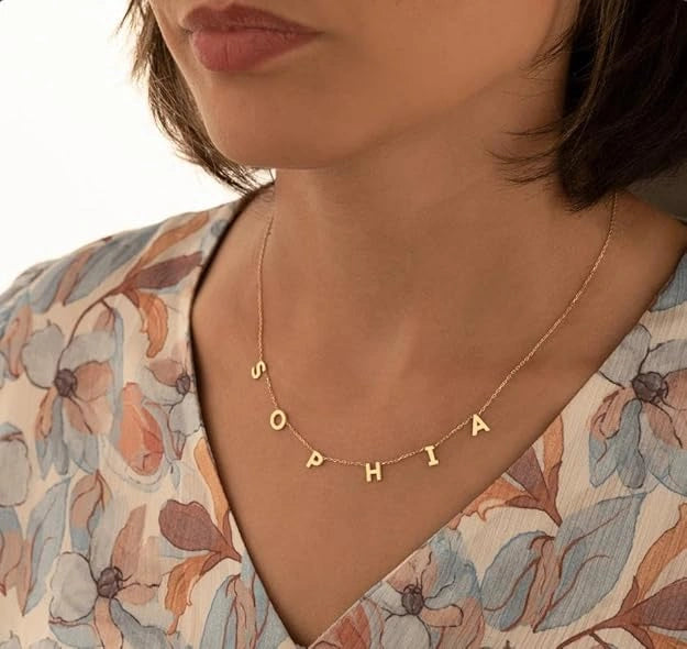 Personalized Spaced Letter Name Necklace - Custom Alphabet Initial Pendant for Women