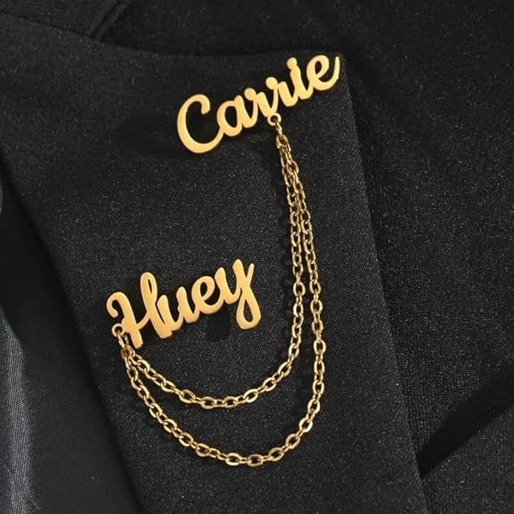 Personalised Double Name Chain Brooch | Custom Lapel Pin