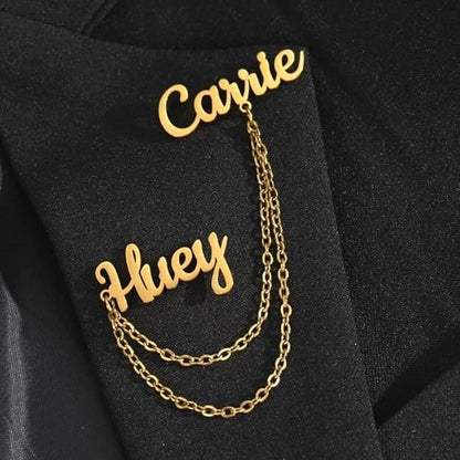 Personalised Double Name Chain Brooch | Custom Lapel Pin