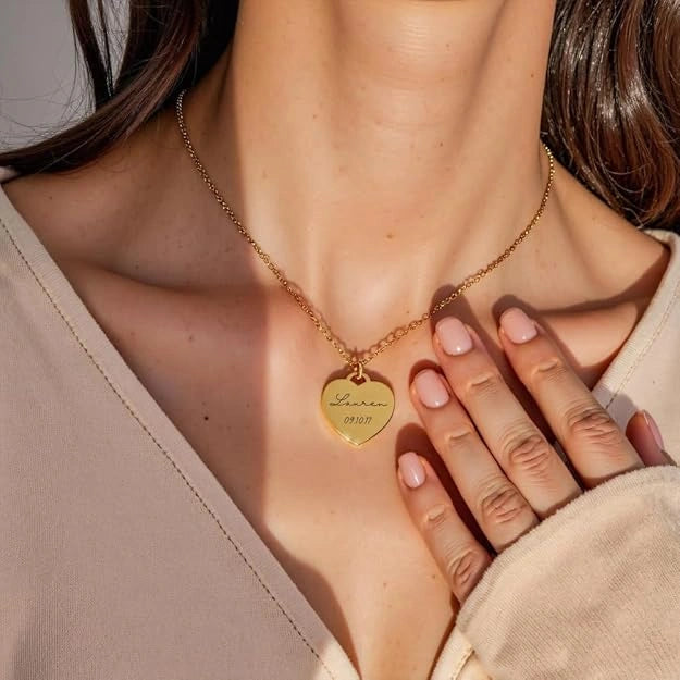 Personalized Special Date Heart Necklace - Custom Engraved Calendar Date Pendant for Women