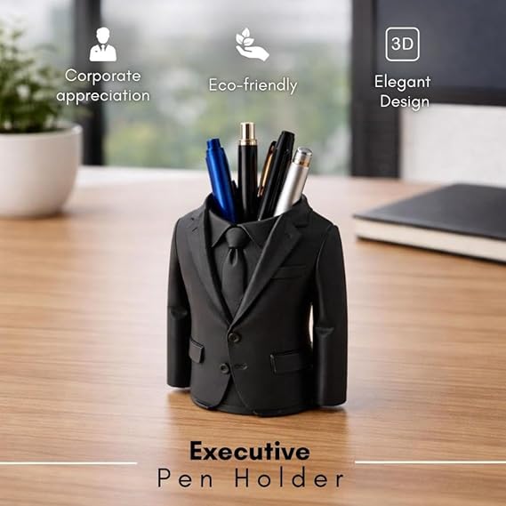 Moskai 3D Suit Executive Pen Stand for Men | Creative Office Desk Organizer Pen Holder