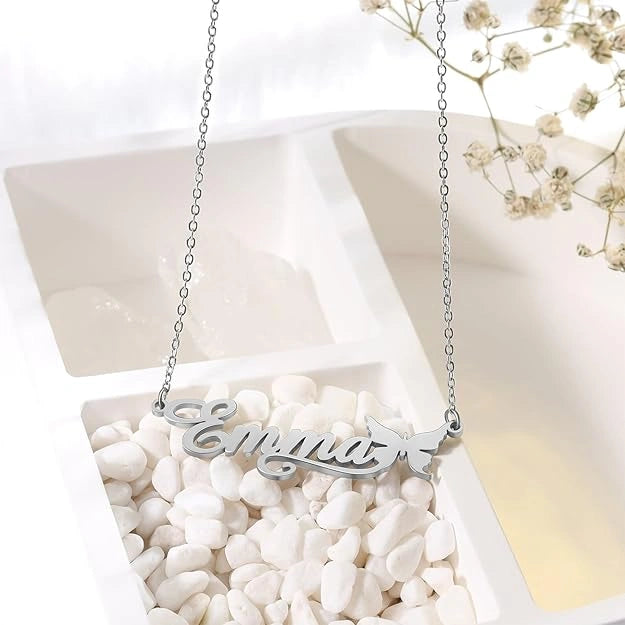 Personalized Butterfly Name Necklace - Custom Cursive Nameplate Pendant with Butterfly Charm