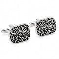 Classic Retro Roman Pattern Cufflinks for Men, Silver Tone Black Enamel Ornamental Cuff Links for Formal Shirts, Designer Shirt Cufflinks for Wedding, Business, Office & Special Occasions, Stylish Men's Accessories