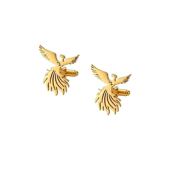 Phoenix Bird Cufflinks for Men | Premium Gold Finish Phoenix Design Cuff Links | Luxury Formal Shirt Accessories for Suit, Blazer, Tuxedo, Wedding & Office Wear
