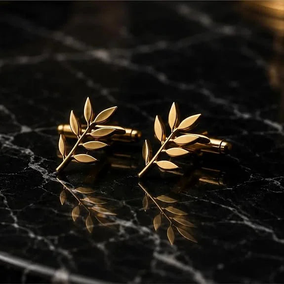 Olive Branch Cufflinks for Men, Premium Brass Gold Leaf Cufflinks, Elegant Nature Inspired Wedding Cufflinks, Formal Shirt Cufflinks for Men, Business Suit Accessories, Groom Gift, Luxury Cuff Links