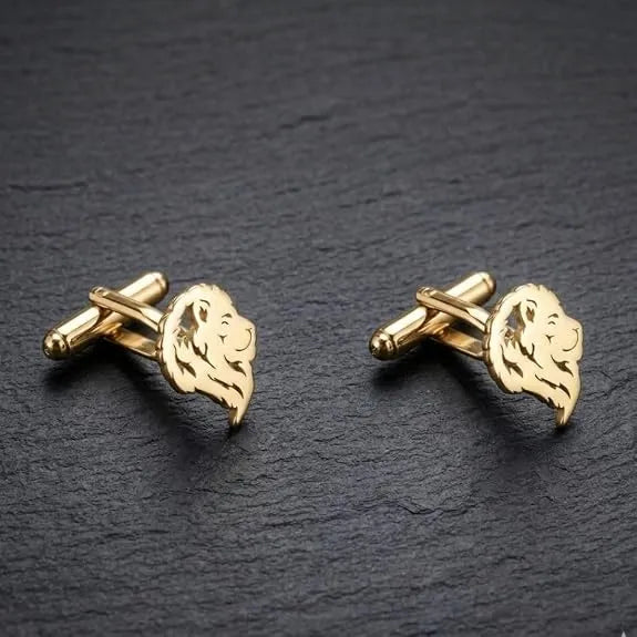 King Crown Lion Cufflinks for Men | Gold Plated Brass Lion Head Shirt Cuff Links | Royal Lion Design for Suit, Blazer, Tuxedo & Wedding