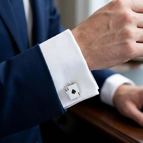 Aces Playing Card Design Cufflinks for Men Formal Shirt | Ace of Spades & King of Hearts Gold Finish Poker Cufflinks | Casino Theme Luxury Designer Cufflinks for Business Suit, Tuxedo, Wedding, Office Wear, Gift for Men