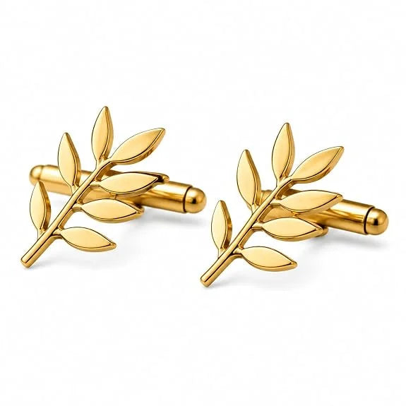 Olive Branch Cufflinks for Men, Premium Brass Gold Leaf Cufflinks, Elegant Nature Inspired Wedding Cufflinks, Formal Shirt Cufflinks for Men, Business Suit Accessories, Groom Gift, Luxury Cuff Links