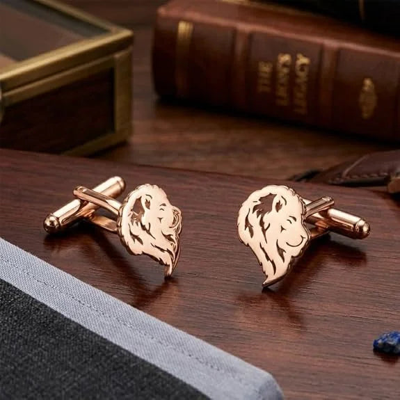 King Crown Lion Cufflinks for Men | Gold Plated Brass Lion Head Shirt Cuff Links | Royal Lion Design for Suit, Blazer, Tuxedo & Wedding