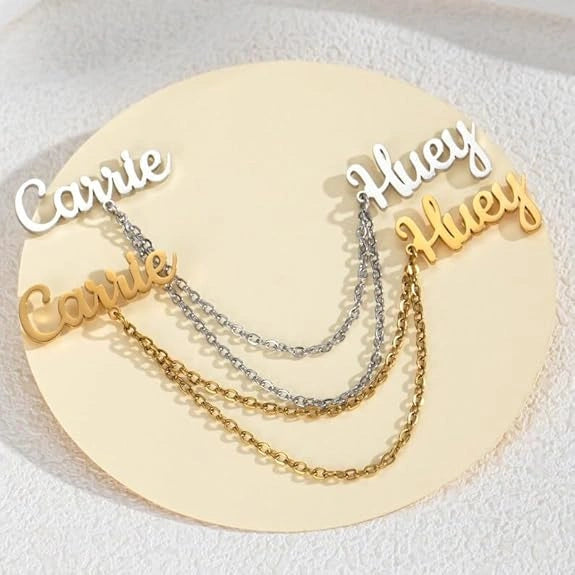 Personalised Double Name Chain Brooch | Custom Lapel Pin