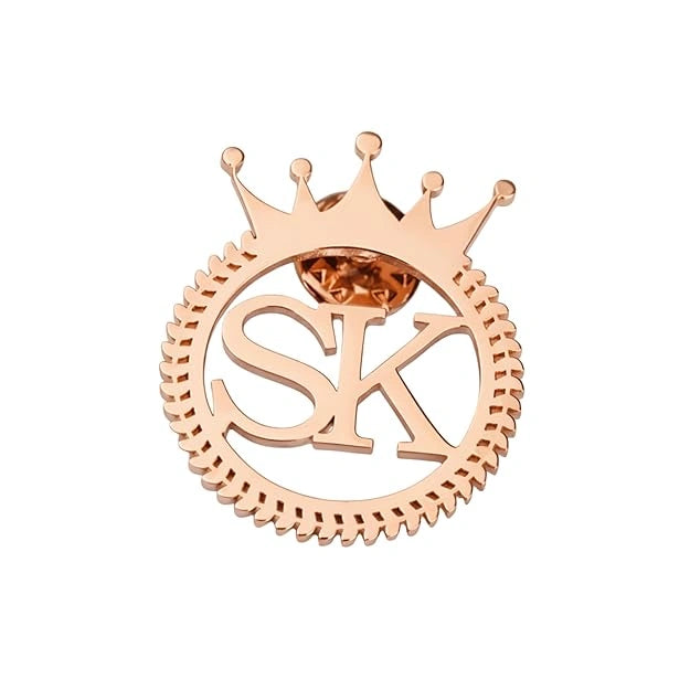 Personalised Initial Crown Brooch Pin – Custom Letter Name Royal Badge for Men & Women