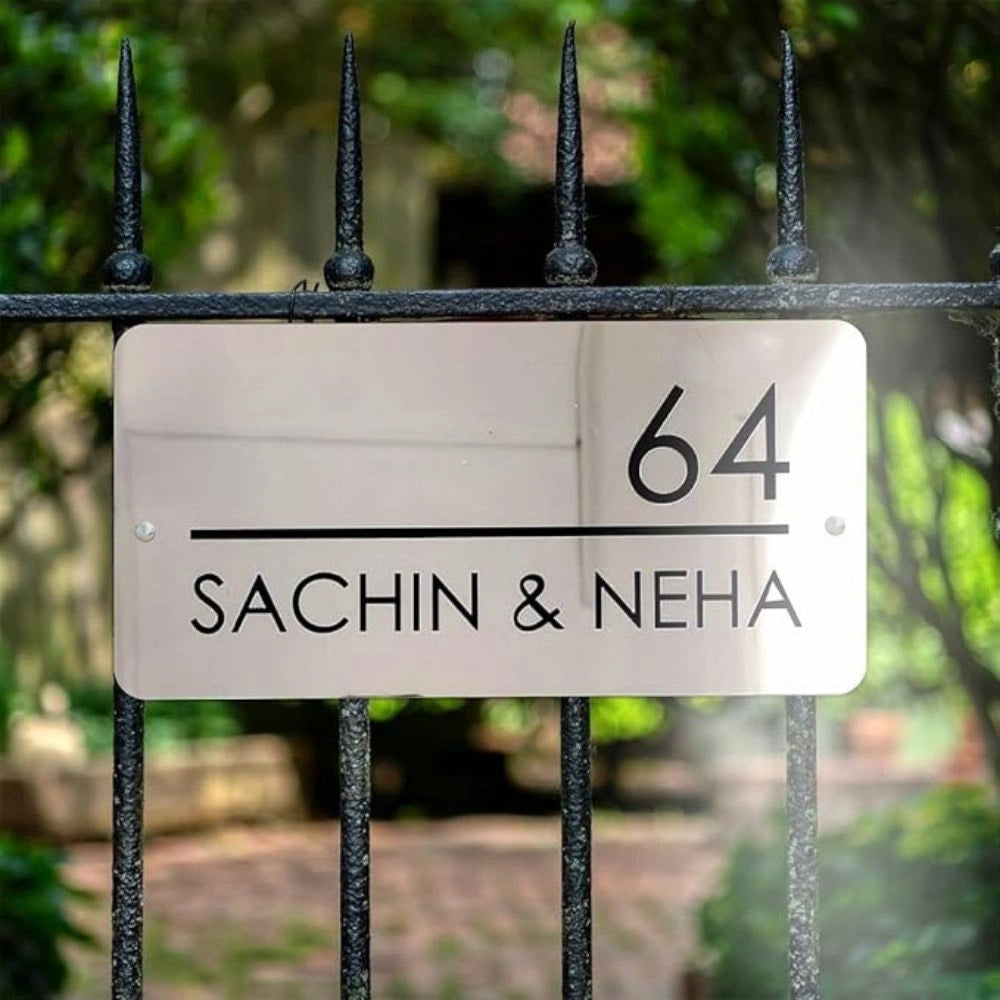 Personalized Couple Name Metal Door Nameplate - Custom House Number Plate 4 x 12 Inches