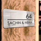 Personalized Couple Name Metal Door Nameplate - Custom House Number Plate 4 x 12 Inches