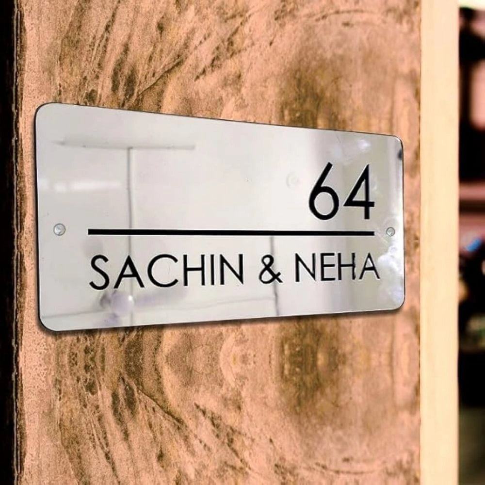 Personalized Couple Name Metal Door Nameplate - Custom House Number Plate 4 x 12 Inches