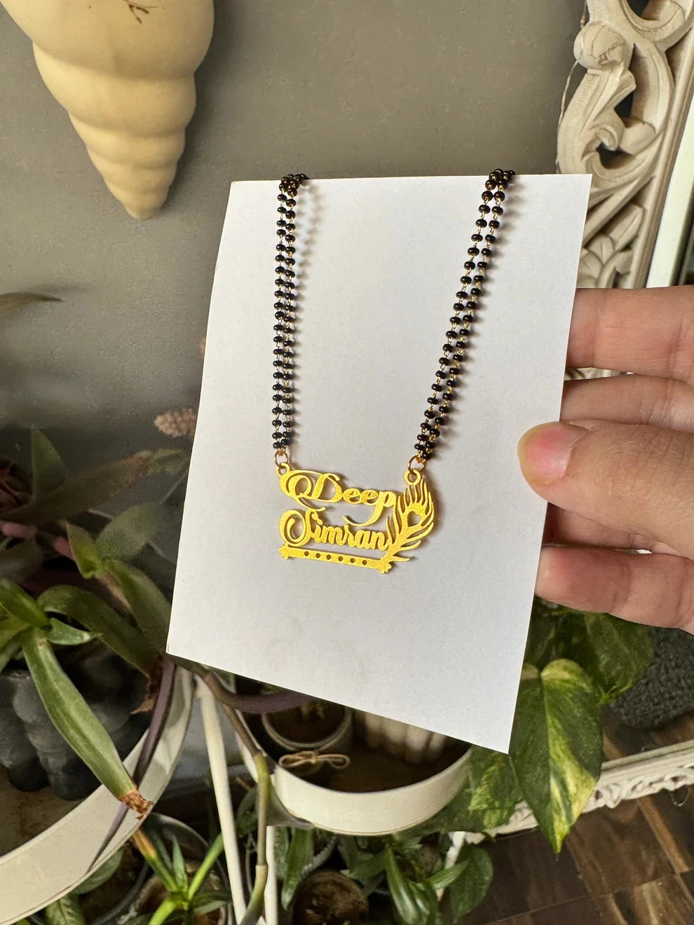 Personalized Peacock & Flute Couple Name Mangalsutra – Gold Plated Traditional Jewelry