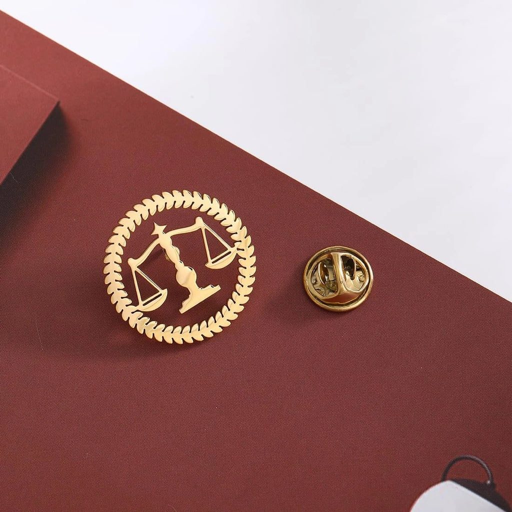 Executive Scales of Justice Lawyer Brooch - Professional Advocate Symbol Lapel Pin in Brass- Legal Profession Coat Pin & Attorney Gift Accessory