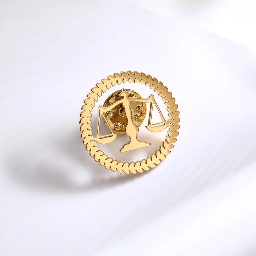 Executive Scales of Justice Lawyer Brooch - Professional Advocate Symbol Lapel Pin in Brass- Legal Profession Coat Pin & Attorney Gift Accessory