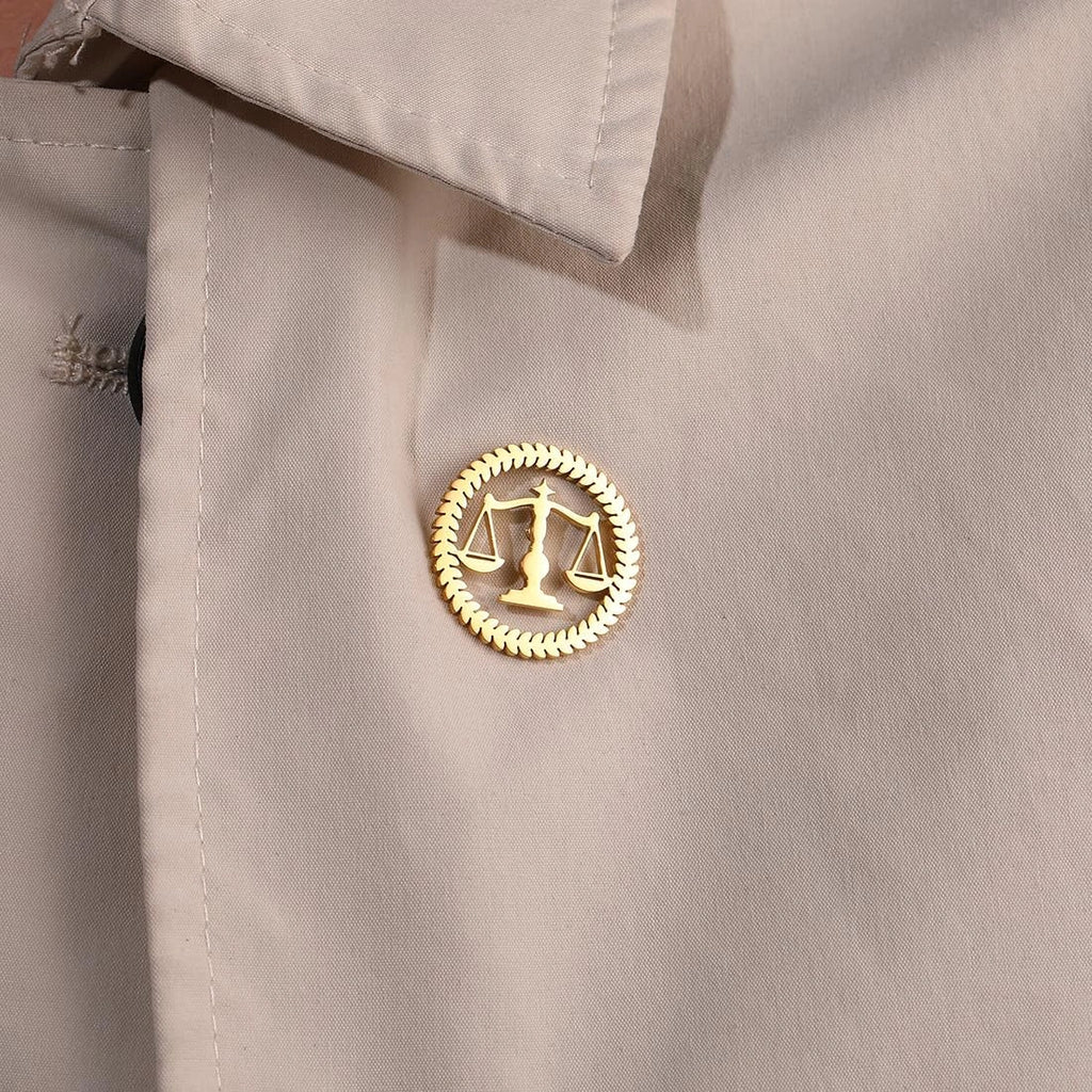 Executive Scales of Justice Lawyer Brooch - Professional Advocate Symbol Lapel Pin in Brass- Legal Profession Coat Pin & Attorney Gift Accessory