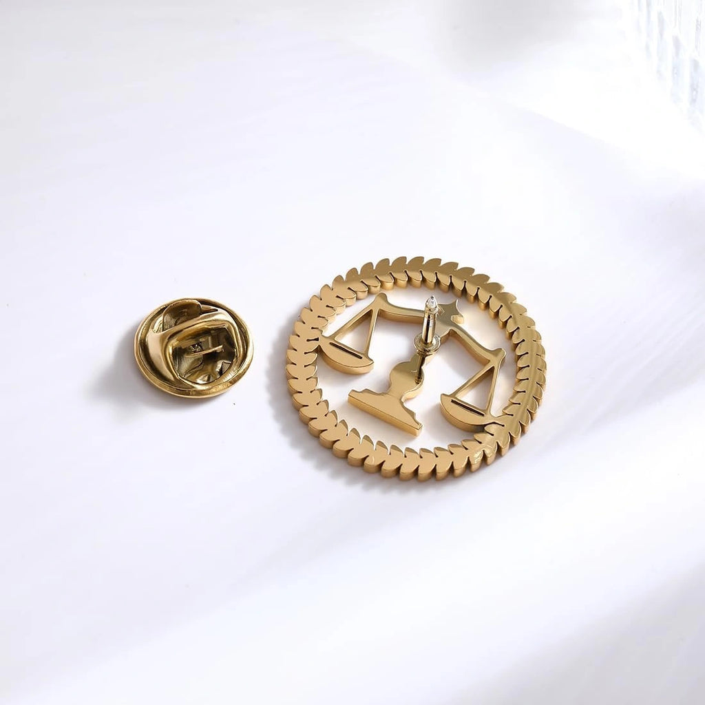 Executive Scales of Justice Lawyer Brooch - Professional Advocate Symbol Lapel Pin in Brass- Legal Profession Coat Pin & Attorney Gift Accessory