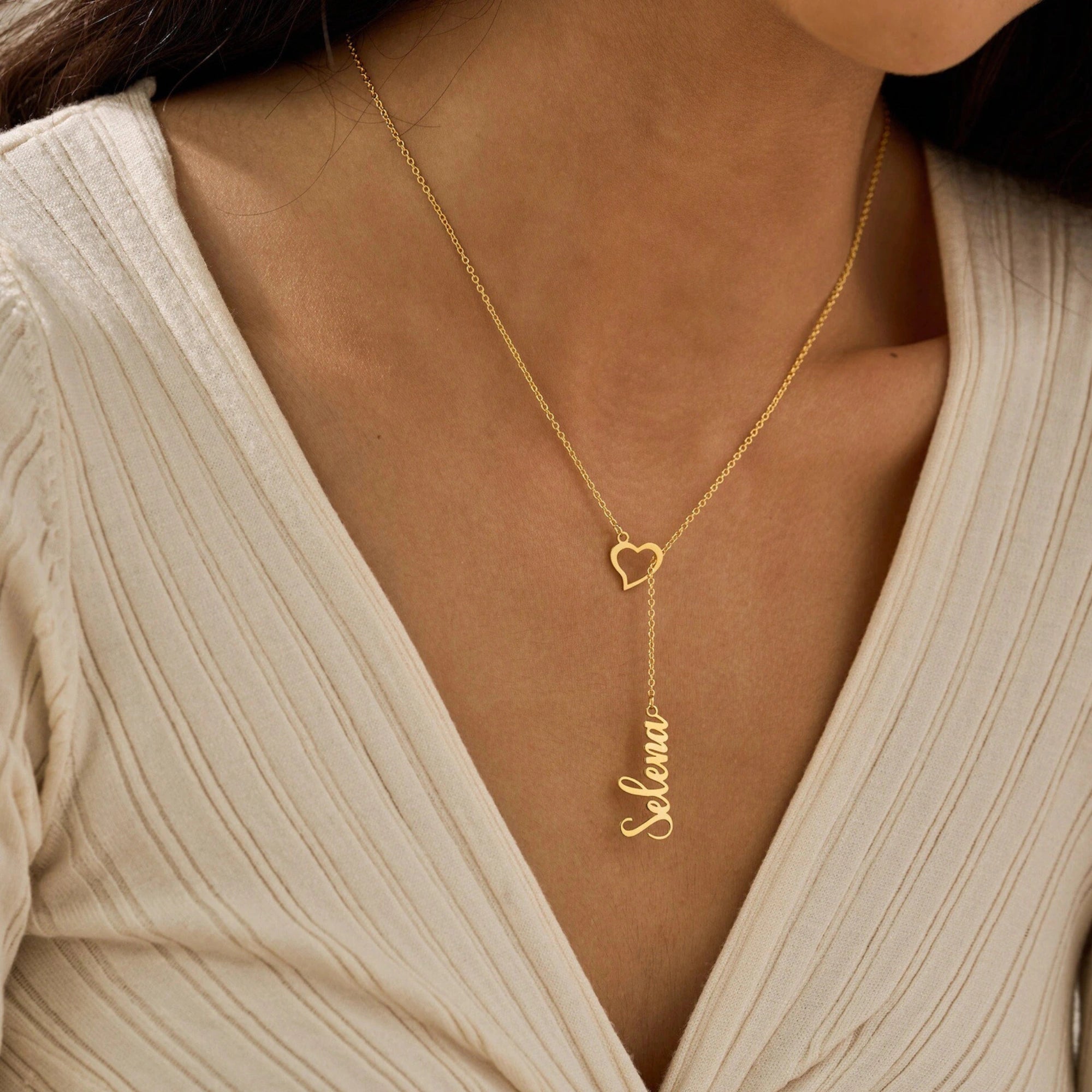Personalized Heart Initial Y-Necklace - Custom Lariat Drop Alphabet Pendant for Women