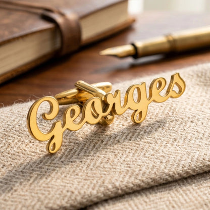 Personalized Name Cufflinks for Men - Custom Brass Shirt Cufflinks for Wedding & Business